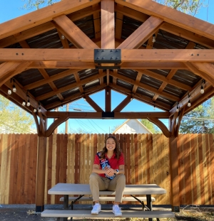 Katrina Vollmer, a proud member of American Heritage Girls, built a gazebo at Juniper House as part of her Stars &amp; Stripes Award.