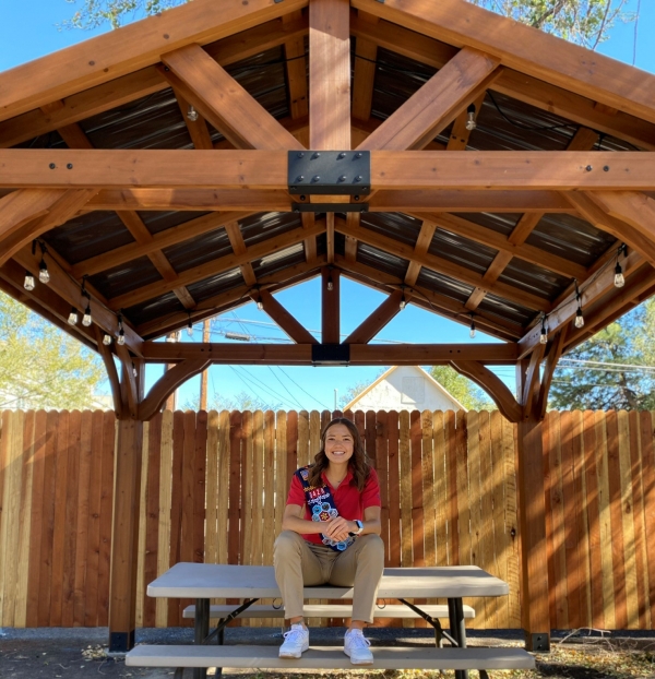 Katrina Vollmer, a proud member of American Heritage Girls, built a gazebo at Juniper House as part of her Stars &amp; Stripes Award.