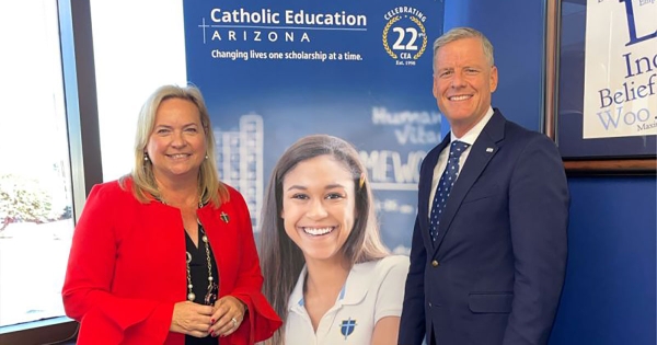 Catholic Education Arizona President and CEO Nancy Padberg with Catholic Charities President and CEO Paul Mulligan